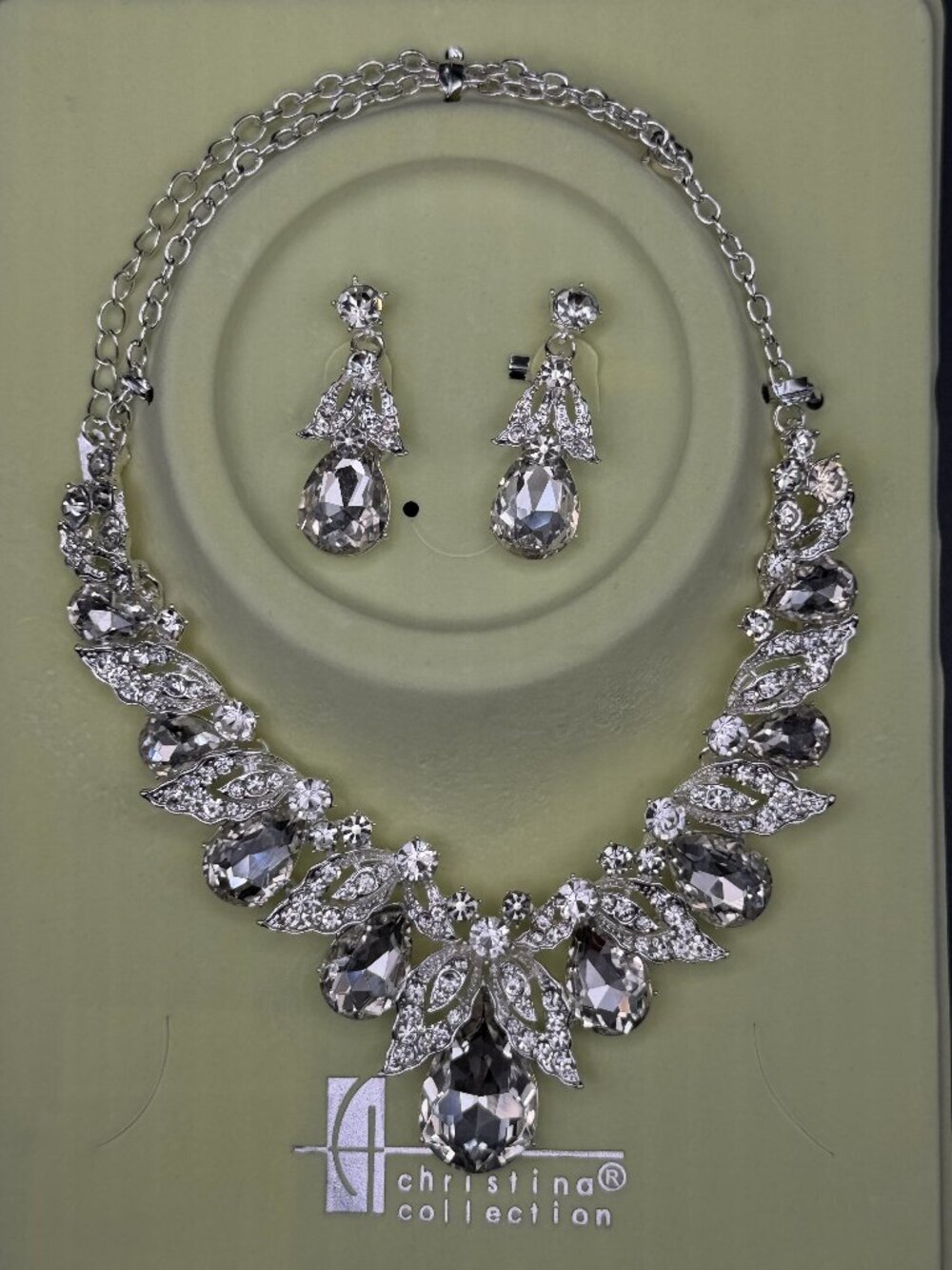 Christina Collection Clear Crystal Rhinestone Statement Necklace & Earrings Set